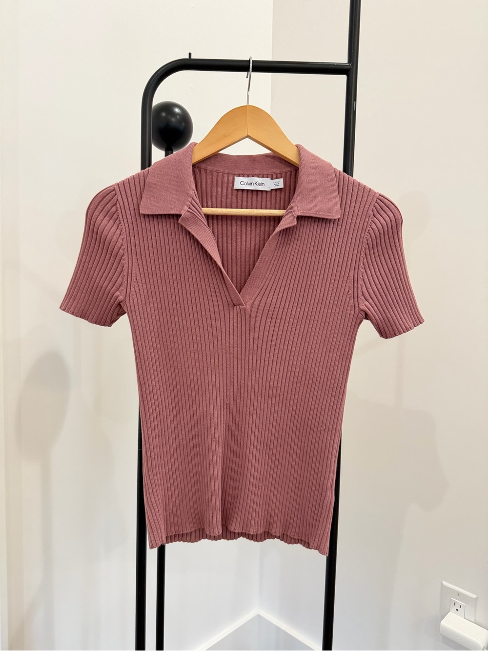 Calvin Klein Dusty Rose Ribbed Polo V-Neck Tee